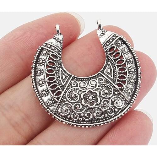 4Pcs Tibetan Silver Flower Semicircle Shape Charm Pendant For Earring Jewelry Making Findings Accessories 38.5*39mm