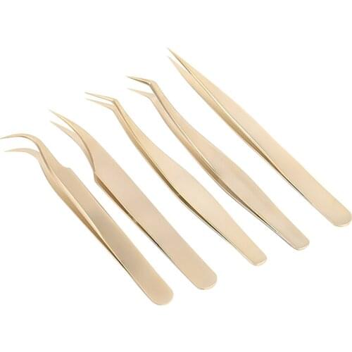 5Pcs Lash Eyelash Extension Tweezers Stainless Steel Tools Straight Curved Angled Tip Tweezers Precision Tweezers Set