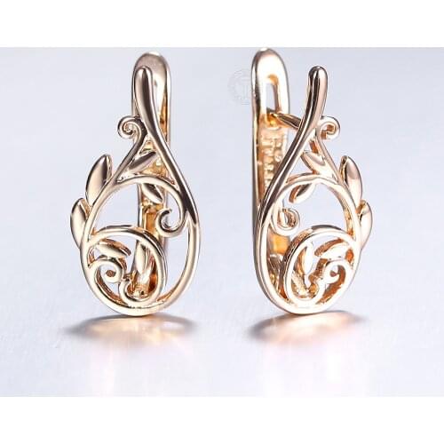 585 Rose Gold Leaf Weaving Drop Earrings for Women Girls Elegant Wedding Party Jewelry Gifts New Arrival DGE333