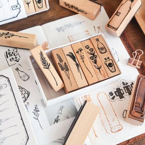 6 Pcs/lot Flower and Plant Wood Rubber Stamps Decorative Vintage Wooden Mounted Stamp Set for DIY Crafting Scrapbook