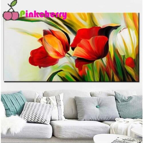 Full Drill Diamond Painting Tulip Cross Stitch 5D DIY Diamond Embroidery Flower Landscape Wall Decoration Large size k846