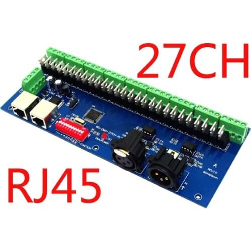 Free shipping 27CH DMX512 decoder have(XLR&RJ45),27 channel 9 groups RGB output,For LED Strip Module,LED drive