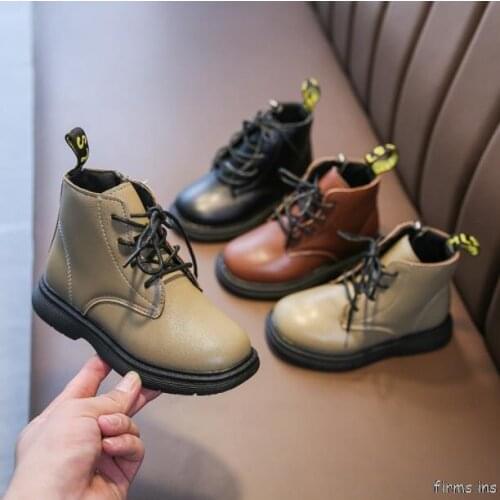 Boys Leather Boots Autumn Newest Black Soft-soled Girls British Roman Shoes Non-slip Hollow Fashion Breathable Hot Kids Flats