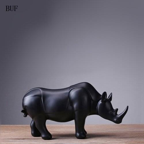 BUF Modern Abstract Black Rhinoceros Statue Resin Ornaments Home Decoration Accessories Gift Geometric Resin Sculpture