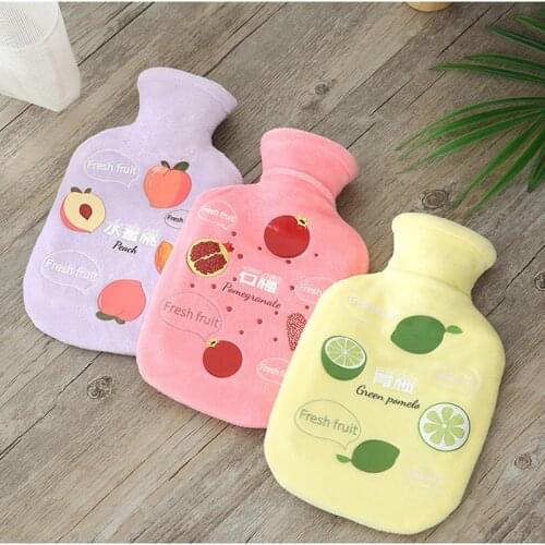 Colorful Fruit Rubber Hot Water Bottle Cute Water-filling Hot-water bag with Soft Cozy Cover Winter Warming Hand Warmer 350ML
