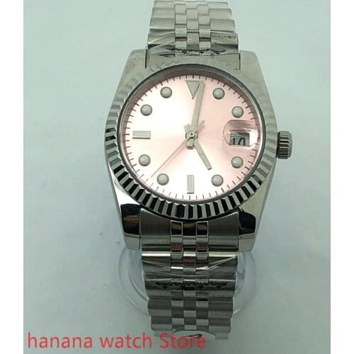 36mm/40mm Sapphire Mens Watch Japan Miyota 8215 Automatic Movement Pink Face Coin Bezel Jubilee Bracelet Date Cyclops Unisex