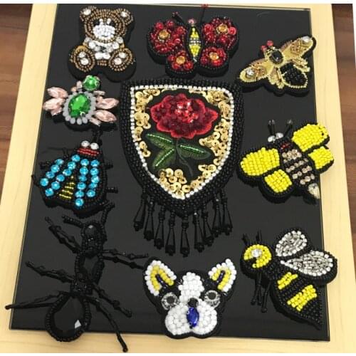 Black ant golden bee dog spider insects sequins stones bling Rhinestones beads appliques patches brooch bee