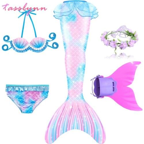 Fantasy Children Mermaid Tails Swimming Party Cosplay Costumes Halloween Little Mermaid Girls Swimsuit Bikini Set Bathing Suit