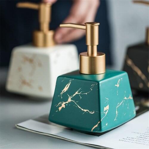 260ml Soap Dispenser Square Marble Pattern Ceramic Shampoo Bottles Nordic Bathroom Hand Washing Empty Refill Sub-bottle