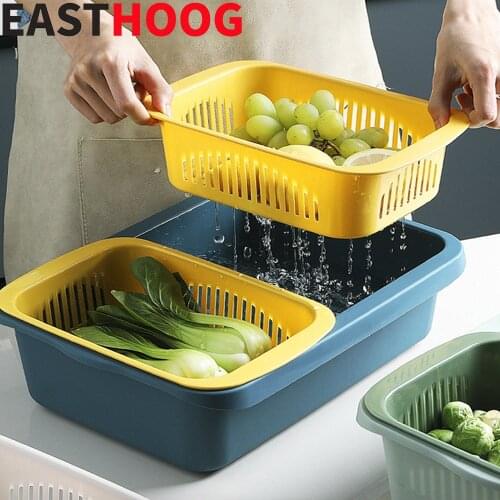 Nordic Style Double Layer Kitchen Drain Basket Kitchen Strainer Vegetables Fruit Drain Washing Colander Baskets Storage Basket