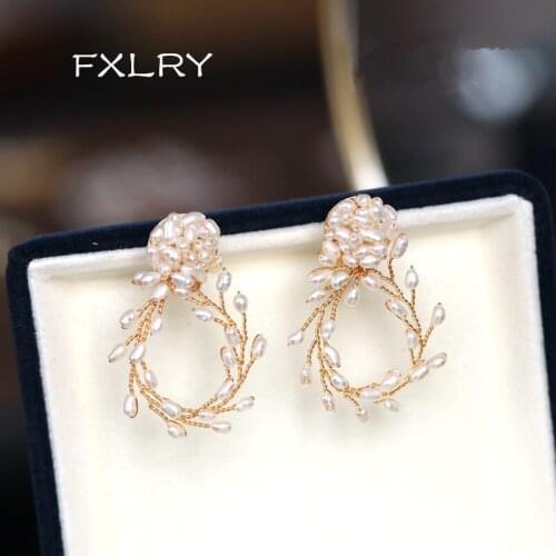 FXLRY Original Design Handmade Natural Pearl Elegant Flowers Earrings For Women Jewelry