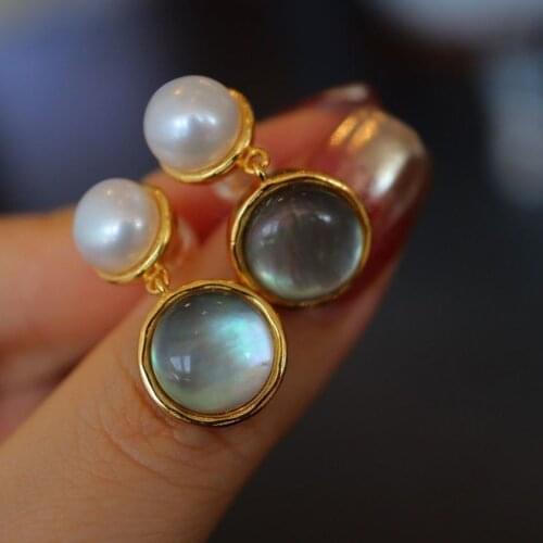 Natural Hetian Jade Pearl Stud Earrings S925 Sterling Silver Natural Color Shell Natural Freshwater Pearl Ear Studs Earrings Jew