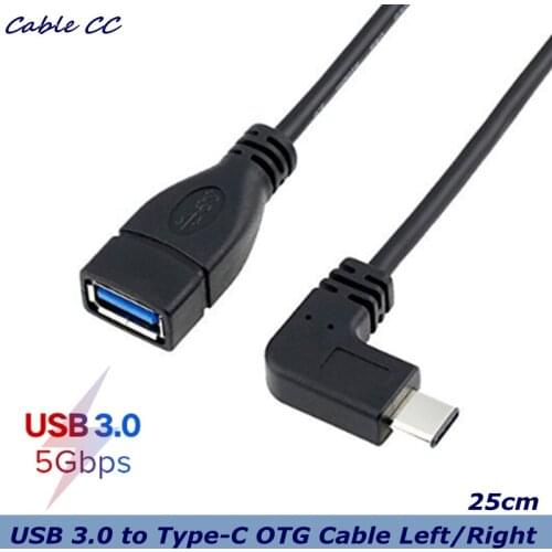 25CM USB 3.1 Type C left/right corner male to USB 3.0 female cable OTG for Mac Google Chromebook Huawei mobile phone