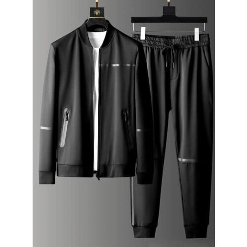 Classic Sport Black Mens Sets (sweatshirt+pants) Luxury Stand Collar Zipper Man Jackets Elastic Waist Slim Fit Male Pants 3xl