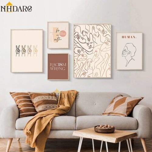 Brown Morandi Abstract Canvas Painting Human Finger Victory Poster Scandinavian Art Print Wall Picture Modern Home Decoration