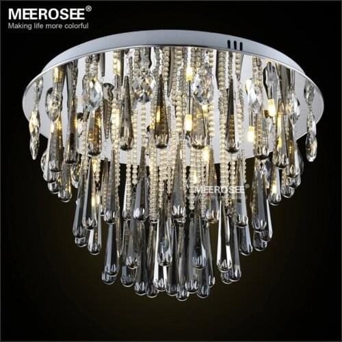 Round Crystal Chandelier Light Fixture G4 Flush Mounted Lustres de cristal Chandelier lighting for foyer Lamparas de Techo Home