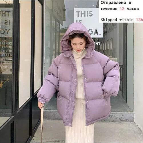 Korean Cotton Coats Women Short Winter Jacket Woman Warm Hooded Down Cotton Jacket Parkas Female Solid Loose Outwear Winter Coat