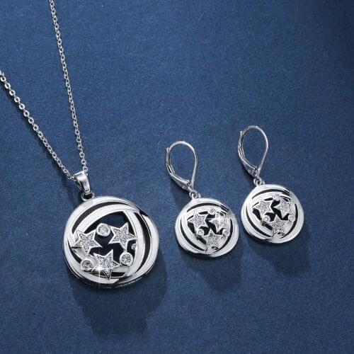 Lingmei Wholesale New Fashion Wedding Jewelry Sets White Zircon Silver Color & Yellow Gold Color Pendant Necklace Earrings Sets