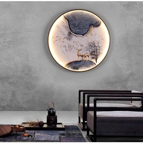 New Chinese style landscape wall lamp living room background wall bedroom bedside lamp Chinese style art restaurant wall lamp