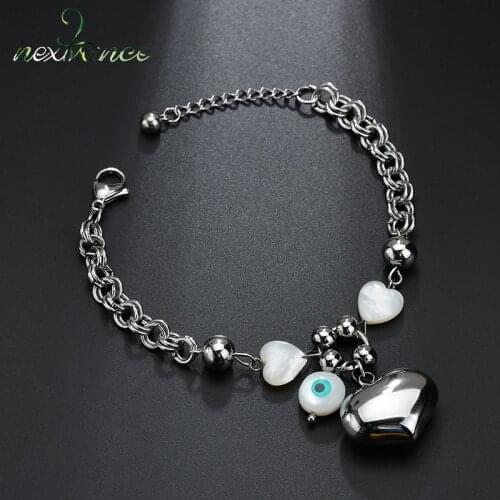 Nextvance Stainless Steel Big Heart Pendant Bracelet Double Layer Imitation Pearl Evil Eye Chain Bracelets For Women Girl Gift