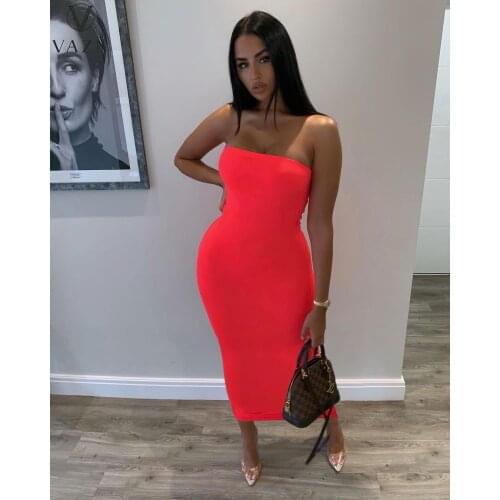 VAZN 2021 New Long Dress Sexy Club Strapless Sleeveless Solid Sweet Joker Young Women High Waist Thin Maxi Dress