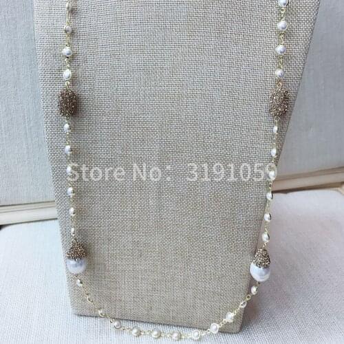 Sweater necklace Hand Made Fashion Long Pave Rhinestone String pearl necklaces popular in Europe and America
