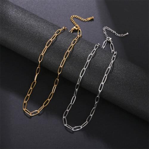 Simple fashion retro fashion geometric oval paper clip chain link metal bamboo stainless steel clavicle necklace