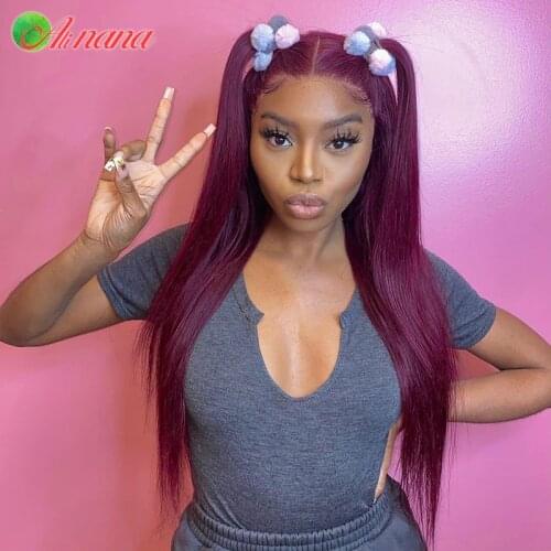 Alinana Lace Front Human Hair Wigs 99J Red Straight Malaysian Remy Human Hair 13x6 Deep Part Wig Pre-Plucked Baby Hair 30 Inch