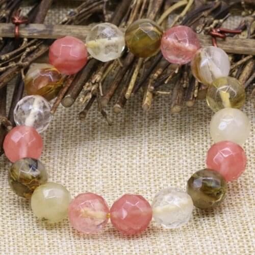 12mm multicolor bracelets watermelon stone crystal faceted round beads strand bangle women fashion jewelry 7.5inche B3166
