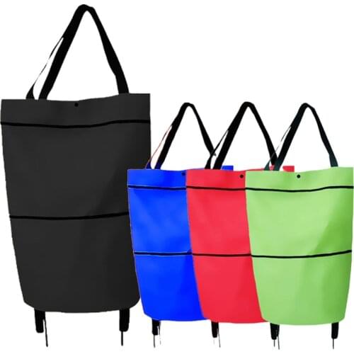 Foldable Shopping Pull Cart Trolley With Wheels Shopping Bags Reusable Grocery Food Vegetables Eco Large Waterproof Storage Bag