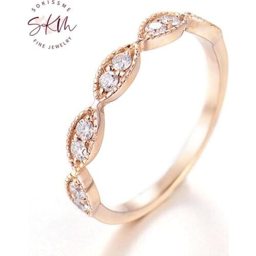 SKM 14k rose gold rings diamond rings for women vintage Engagement wedding rings designer Promise Luxury Fine Jewelry