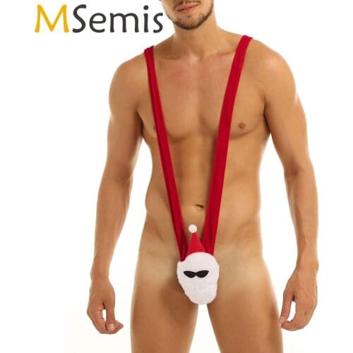MSemis Mens Sexy Lingerie G String Velvet Christmas Costume Sissy Crotchless Gay Underwear Men Thong Sexy Underwear