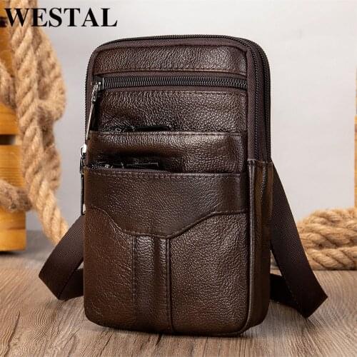 WESTAL Genuine Leather Waist For Man Belt Messenger Bag For Male Casual Waist Packs Pouch Mens Crossbody Mens Hip Bag