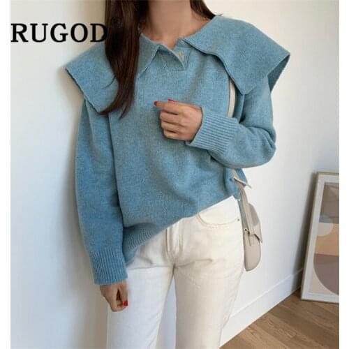 RUGOD Elegant Women Sweater Sweet Cute Big Navy Collar Long Sleeve Pullover Women Casual Preppy Style Girl Knitted Sweater Pull