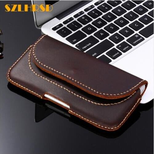 SZLHRSD Phone Cover Waist Bag hanging Belt Clip Genuine Leather Pouch Protective Cover for Alcatel 7 6062W 1X 1C 3X 5V A3 A50 U5