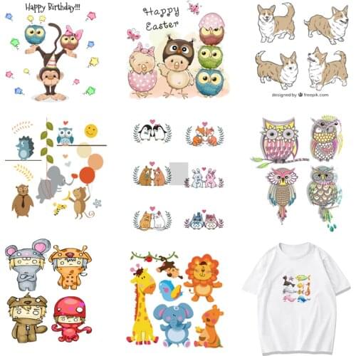 Iron-on Transfers for Clothing Patches for Clothes Stickers Diy Cute Animal Patch Flex Fusible Transfer Vinyl Adhesive Stripe A