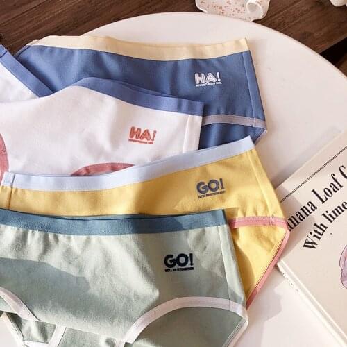 Wriufred Retro sports style student panty cotton comfortable low-waist briefs girl breathable simple underwear panties seamless