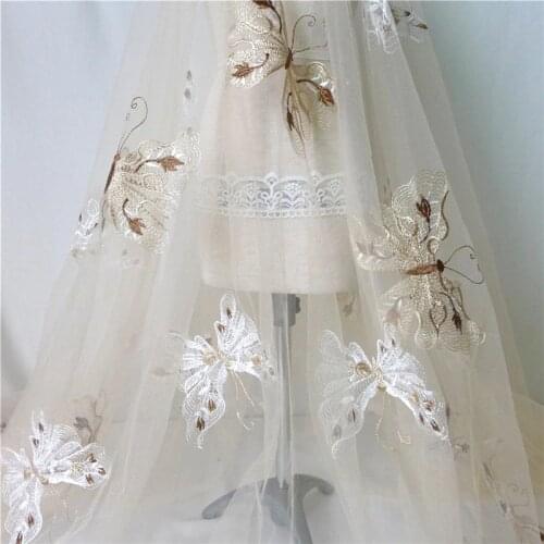 Nude Net Yarn Butterfly Lace Fabric Tulle Mesh Lace Textile For Wedding Dress Bridal Fabric by the yard