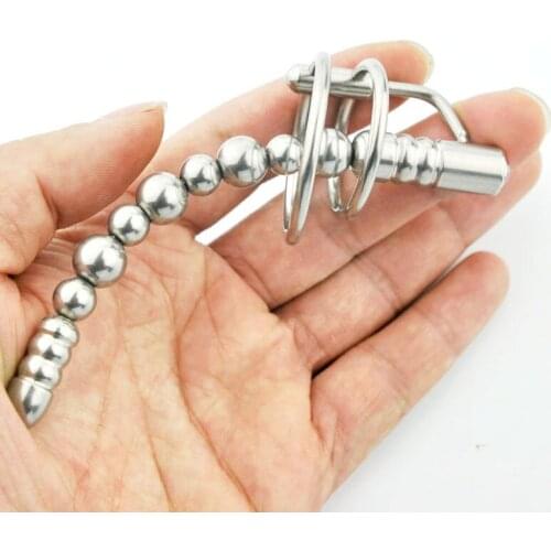 Solid urethral insert stick penis plug double ring penis bondage stimulation urethral dilator male chastity Detachable penis rin