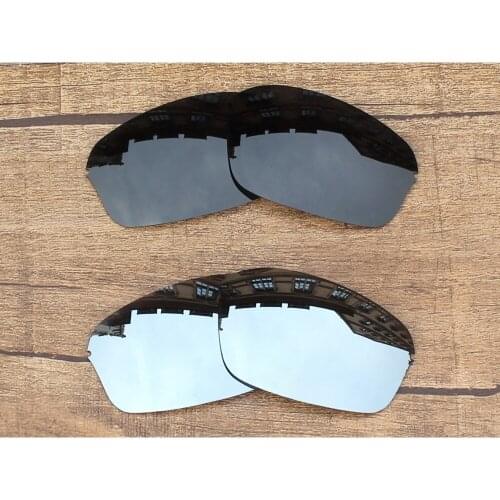 Vonxyz 2 Pairs Stealth Black & Chrome Mirror Polarized Replacement Lenses for-Oakley Half Wire 2.0 Frame