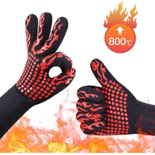 High temperature Resistant 800 BBQ Fire Gloves Flame Retardant Non-slip Fireproof Grill Insulation Microwave Oven Gloves