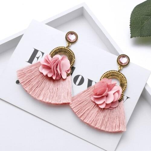 ZOSHI Bohemian Tassel Long Drop Earrings for Women Silk Fabric Flower Statement Earrings 2020 Fashion Women Jewelry