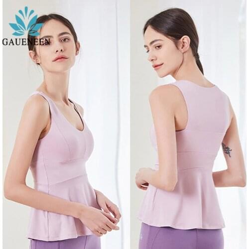 GAUENEEN Women Yoga Tank Tops Padded Push Up Gym Vest Ruffle Fitness Shirt Female Training Running Gym Sleeveless Sports Top