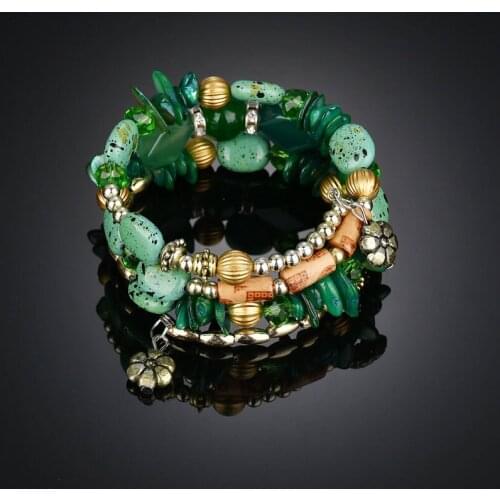 Boho Vintage Simulation Natural Stone Opal Charm Bangle & Bracelets Multilayer Fashion Ethnic Charm Bracelet For Women Jewelry