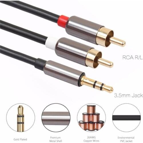 1pc Black And White RCA Cable Jack 1M 3.5mm Male Jack To 2 RCA Male AUX Stereo Analog Audio Y Adapter Cable Cord 1M Long