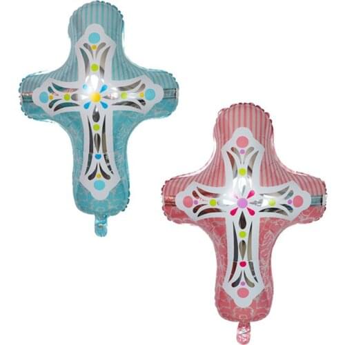 10pcs/lot Cross Star Foil Balloon Aluminum Baloon Cartoon Shape wedding Decoration Blue/pink Easter Religions balloon Supplies