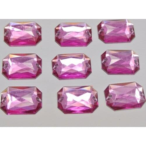 100 Hot pink Flatback Acrylic Square Rhinestone Button 13X18mm Sew on bead