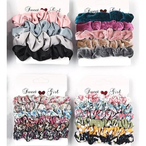 3/6Pcs Fashion Korea Silk Scrunhies Vintage Dot Leopard Scrunhie Set Elastic Hair Bands Stripe Headband Women Hair Accessories