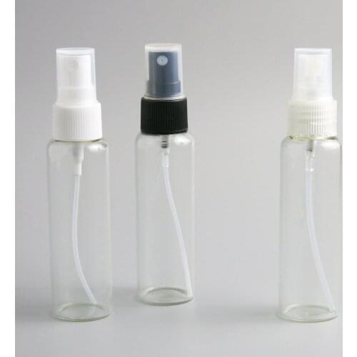360 x 50ml Clear Glass Perfume Spray Bottle Glass Vial Women Cosmetic Spray Containers Refillable Plastic White Black Cap