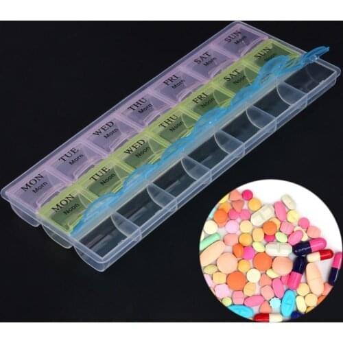 7 Days Weekly Pill Organizer Color Transparent Plastic Tablet Dispenser Medicine Box with 21 Compartments